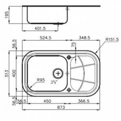 Foster 1061 261 - Lavello Big Bowl Soft, 1 Vasca, 87.3 x 51.3 cm, Inox Spazzolato