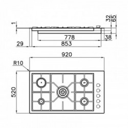 Foster 7271 032 - Piano Cottura a Gas S4000 Sopratop o Filotop, Inox spazzolato, 92x52 cm 