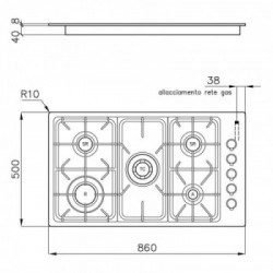 Foster 7055 062 - Piano Cottura a Gas Professionale Sopratop, Inox Spazzolato, 86x50 cm