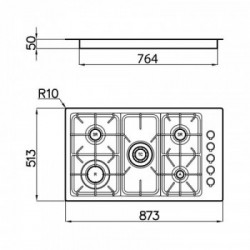 Foster 7245 062 - Piano Cottura a Gas Professionale Sopratop o Filotop, Inox spazzolato, 87.3x51.3 c