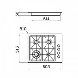 Foster 7243 062 - Piano Cottura a Gas Professionale Sopratop o Filotop, Inox spazzolato, 60.3x51.3 c