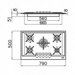 Foster 7610 032 - Piano Cottura a Gas KS Sopratop, Inox spazzolato, 79x50 cm 