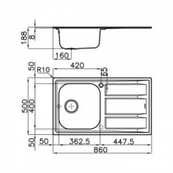 Foster 1971 062 - Lavello FM Sopratop, vasca a SX, Inox spazzolato, 86x50 cm