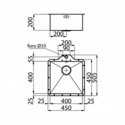Foster 1214 850 - Lavello Quadra Sottotop, Inox spazzolato, 45x50.5 cm