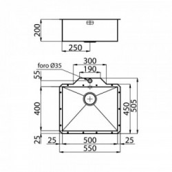 Foster 1215 850 - Lavello Quadra Sottotop, Inox spazzolato, 55x50.5 cm