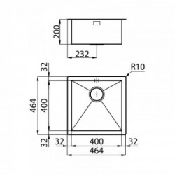 Foster 1214 050 - Lavello Quadra Sopratop o Filotop, Inox spazzolato, 46.4x46.4 cm