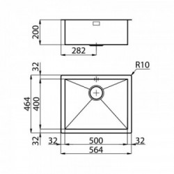 Foster 1215 050 - Lavello Quadra Sopratop o Filotop, Inox spazzolato, 56.4x46.4 cm