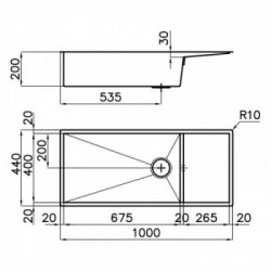 Foster 1220 050 - Lavello Quadro Sopratop o Filotop, Inox spazzolato, 100x44 cm
