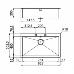 Foster 1229 050 - Lavello Quadra Sopratop o Filotop, Inox spazzolato, 82.5x50.3 cm