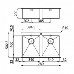 Foster 1208 050 - Lavello Quadra Sopratop o Filotop, Inox spazzolato, 78.9x50.3 cm