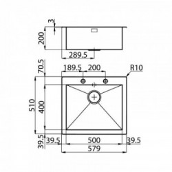 Foster 1216 050 - Lavello Quadra Sopratop, Inox spazzolato, 57.9x51 cm
