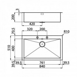 Foster 1219 050 - Lavello Quadra Sopratop, Inox spazzolato, 84x51 cm