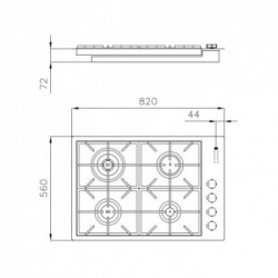 Foster 7637 000 - Piano Cottura a Gas, 4 Fuochi, 82 x 56 cm, Acciaio Inox