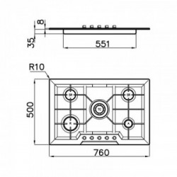 Foster 7064 062 - Piano Cottura a Gas Elettra Sopratop, Inox spazzolato, 76x50 cm
