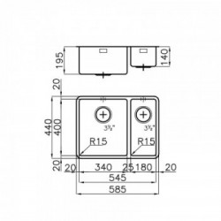 Foster 2201 852 - Lavello KE Sottotop, vasche a SX, Inox spazzolato, 58.5x44 cm