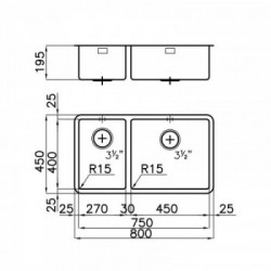 Foster 2205 850 - Lavello KE Sottotop, Inox spazzolato, 80x45 cm