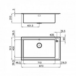 Foster 2287 050 - Lavello KE Sopratop, Inox spazzolato, 87.3x51.3 cm