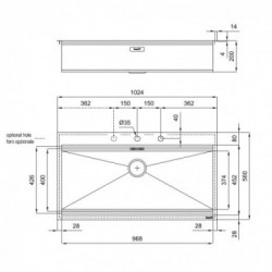 Foster 1018 050 - Lavello Milano Sopratop, 1 Vasca, 102.4 x 56 cm, Acciaio Inox