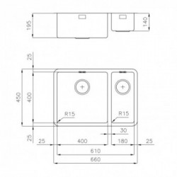 Foster 2202 851 - Lavello KE - R15 Sottotop, Vasca a DX, 66 x 45 cm, Acciaio Inox 