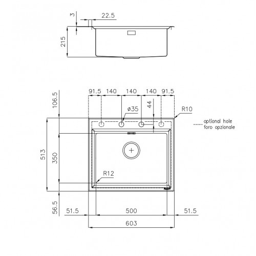 Foster 4505 050 - Lavello Stripe, 1 Vasca, 60.3...