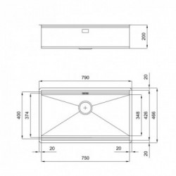 Foster 1034 850 - Lavello Milanello Workstation Sottotop, 79 x 46.6 cm, Acciaio Inox