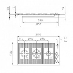 Foster 7680 000 - Piano Cottura a Gas, 3 Fuochi, 87 cm, Acciaio Inox