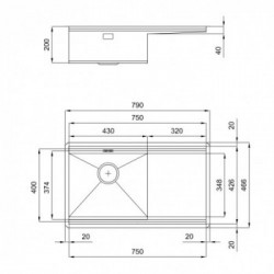 Foster 1040 851 - Lavello Milanello Workstation Sottotop, Vasca a DX, 79 x 46.6 cm, Acciaio Inox