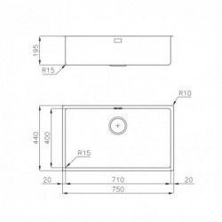 Foster 2157 050 - Lavello KE Filotop, 1 Vasca, 75 x 44 cm, Acciaio Inox