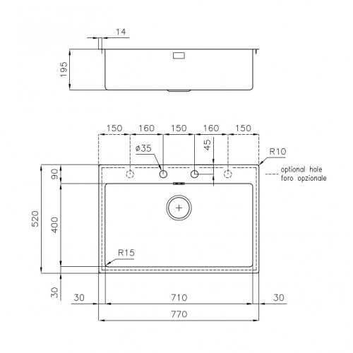 Foster 2266 050 - Lavello KE Filotop, 1 Vasca,...