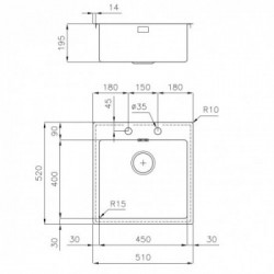 Foster 2264 080 - Lavello KE Vintage Filotop, 1 Vasca, 51 x 52 cm, Acciaio Inox 