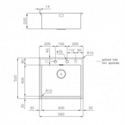 Foster 3365 050 - Lavello Filotop S4001 , 1 Vasca, 56 x 52 cm, Acciaio Inox
