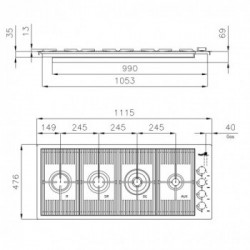 Foster 7681 006 - Piano Cottura a Gas, 4 Fuochi, 111.5 cm, Gun Metal