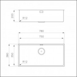 Faster 3137 850 - Lavello Serie 35, Sottotop, R12, Vasca, 75x35 cm, Acciaio inox