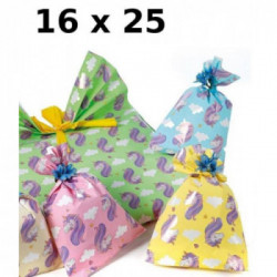 Confezione 100 buste regalo trama unicorno misura 16x25cm