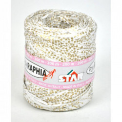 SPOLETTA RAFIA 15MM X 200M COLORE BIANCO CON STELLE ORO