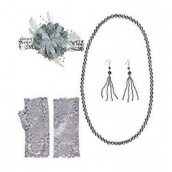 WIDMANN Charleston Anni 20 Ruggenti (Fascia Per Testa In Paillettes Con Fiore, Paio Di Orecchini Perline, Collana Perline, Paio