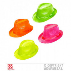 WIDMANN Fedora Fluorescente Con Paillettes Assortito In 4 Colori (3 Pink, 3Verdi, 3 Arancioni, 3 Gialli)
