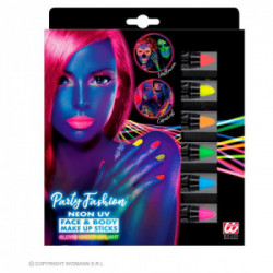 WIDMANN Set Da 6 Matite Trucco Fluorescenti In Scatola Con Finestra (2 Rosa Fluo, 1 Giallo, 1 Arancione, 1 Verde, 1 Blu) - 21 Ml