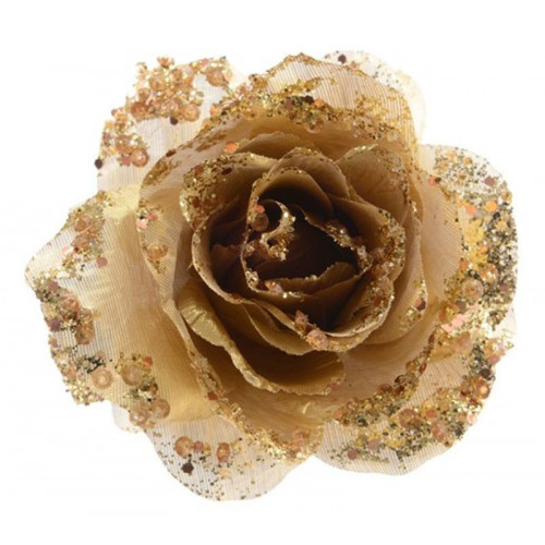 rosa in plastica con clip colore oro