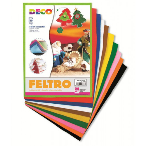 CONFEZIONE 10 FOGLI FELTRO COLORI ASSORTITI...