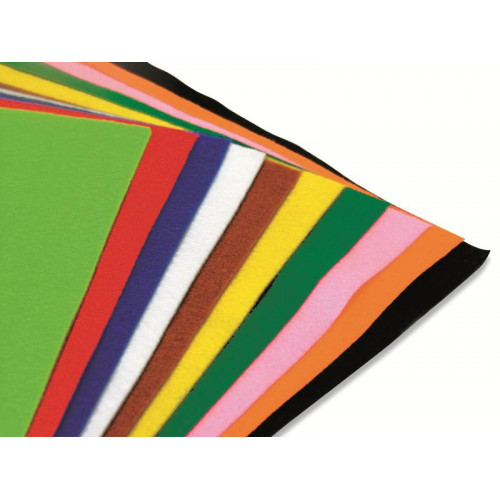 CONFEZIONE 10 FOGLI FELTRO COLORI ASSORTITI...