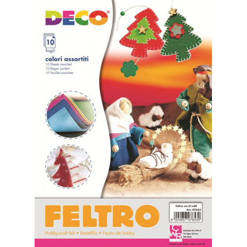 CONFEZIONE 10 FOGLI FELTRO COLORI ASSORTITI...