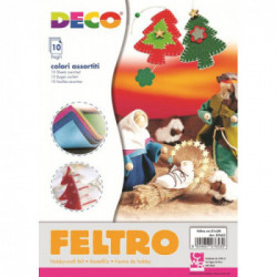 CONFEZIONE 10 FOGLI FELTRO COLORI ASSORTITI MISURA 21X30