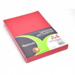 CONFEZIONE 100 CARTONCINI A4 240GR PER RILEGATURA GOFFRATI CON FINITURA IN SIMILPELLE - COLORE ROSSO