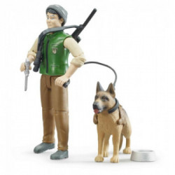 Guardia forestale con cane ed equipaggiamento