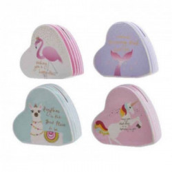 SALVADANAIO IN PORCELLANA A FORMA DI CUORE UNICORNO/SIRENA/LAMA/FENICOTTERO