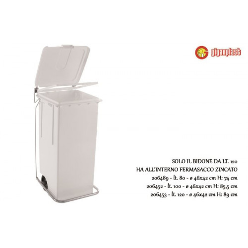 BIDONE IMMOND.GIGAN.C/RUOTE+PED.BCO LT.120