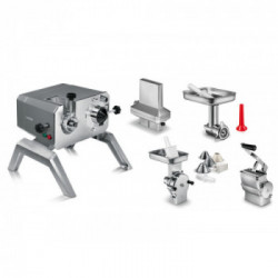 Tre Spade 'TOOLLIO', Kit Completo: Corpo Macchina Grigio Trifase +Tritacarne+Grattuggia+Tagliaverdure+Inteneritrice