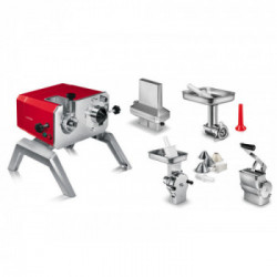 Tre Spade 'TOOLLIO', Kit Completo: Corpo Macchina Rosso Monofase +Tritacarne+Grattuggia+Tagliaverdure+Inteneritrice