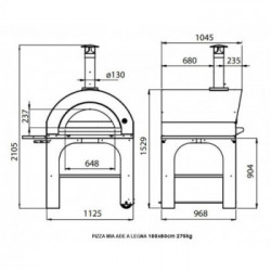 LAST STOCK - PIZZA MIA, FORNO A LEGNA ADE 100X80 TETTO INOX 304